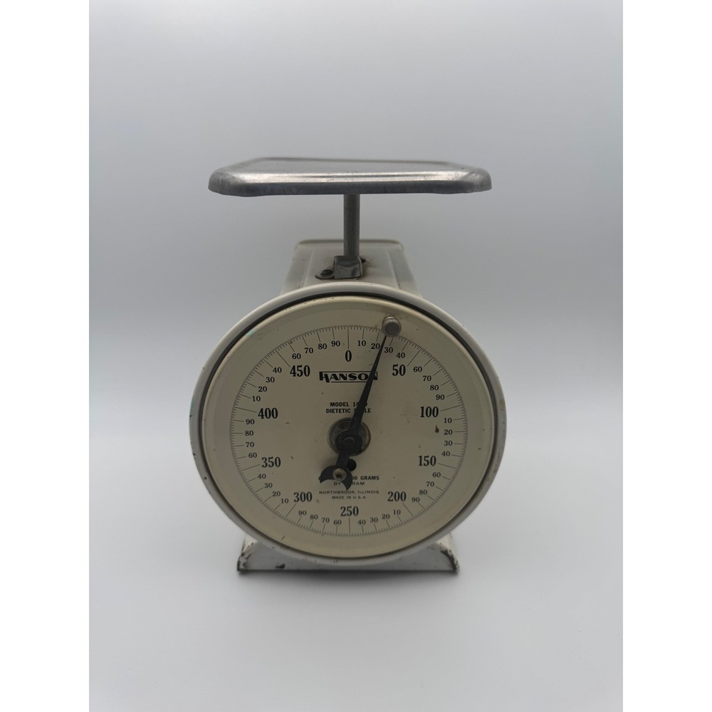 Vintage Hanson Model 1440 Dietetic Scale White Metal Kitchen Gram Scale USA